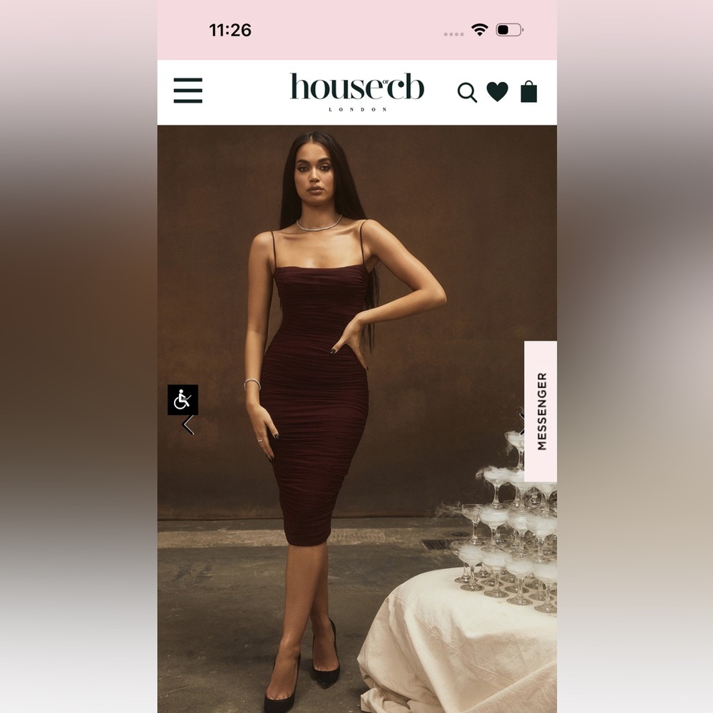 House of CB SIRENE 
RAISIN GATHERED ORGANZA MESH DRESS